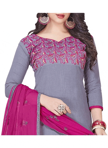 Generic Women's Slub Cotton Unstitched Salwar-Suit Material With Dupatta (Grey, 2 Mtr)