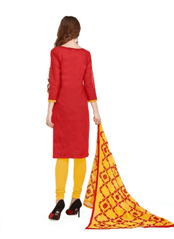 Generic Women's Banarasi Jacquard Unstitched Salwar-Suit Material With Dupatta (Red, 2 Mtr)