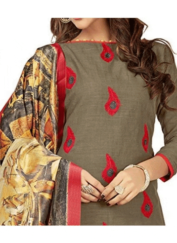 Generic Women's SLUB COTTON Unstitched Salwar-Suit Material With Dupatta (Mehendi Green, 2 Mtr)