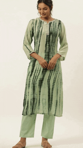 Women's Embroidered Cotton Fabric Kurti Pant And Chffon Dupatta Set (Green)