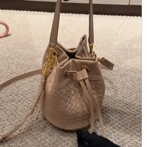 woven leather small bucket bag w-drawstring closure
