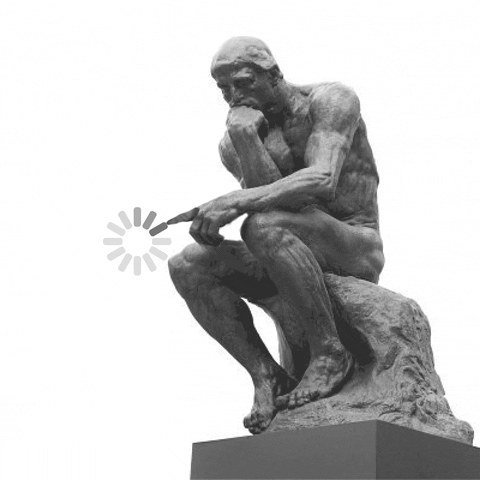 Generative processing thinking Auguste Rodin’s statue The Thinker with a browser loading icon