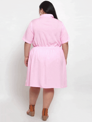 Women's Crepe Solid Knee Length Fit and Flare Dress (Lite Pink)