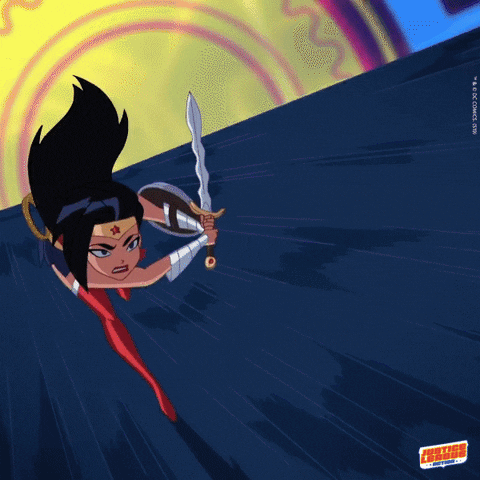 Wonder Woman is sword fighting