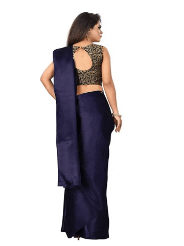Generic Women's Satin Saree With Blouse (Navy Blue, 5-6mtrs)