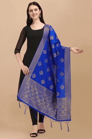 Women's Silk Pure Zari weaving Duppatta (Royal Blue, Leangth: 2-2.3 Mtrs)