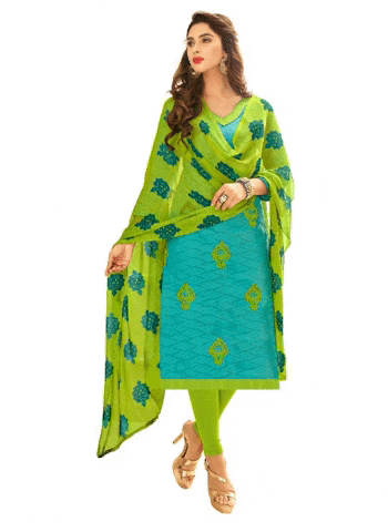 Generic Women's Cotton Jacquard Unstitched Salwar-Suit Material With Dupatta (Turquoise Blue, 2 Mtr)
