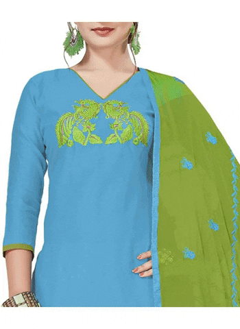 Generic Women's Modal Silk Unstitched Salwar-Suit Material With Dupatta (Sky Blue, 2 Mtr)