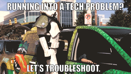 A stormtrooper looks into the distance, captioned, "Running into a tech problem? Let's troubleshoot."