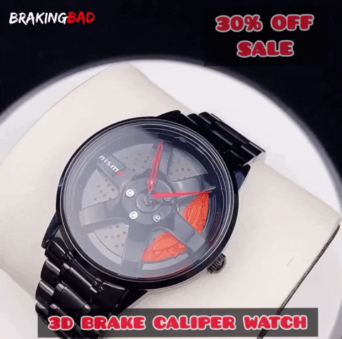 3D Brake Caliper Wheel Watch (Steel Strap) - Braking Bad. Engineered watch face with a 3D Brake Caliper, Disc & Wheel. 3D Brake Caliper Wheel Watch.