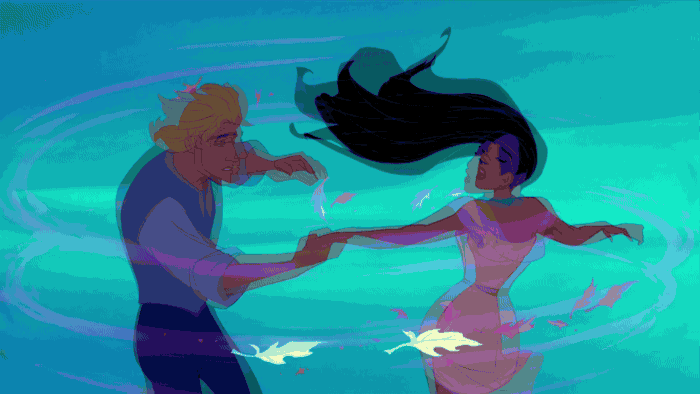 Pocahontas and John Smith holding hands in the wind - top Disney song “Colors of the Wind”
