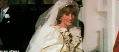 Princess Diana smiling on her wedding day.