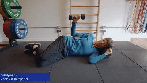 side-lying ER exercise for strained rotator cuff