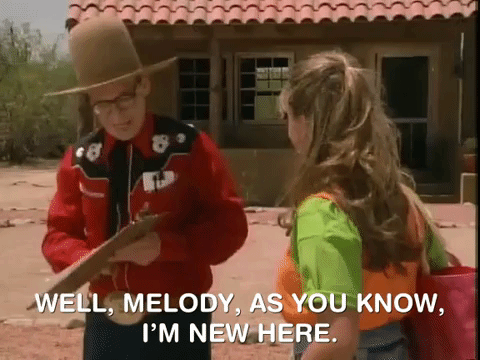 Gif of cowboy saying "Well, melody, as you know, I'm new here. I just wanted to double check a few things"