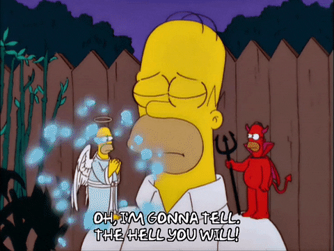 Angel y demonio sugeriendo a Homero