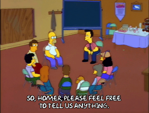 Simpsons Homer in a mental health circle discussing his problems GIF