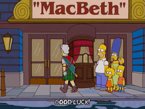 Les Simpsons regardent le comédien jouer Macbeth.