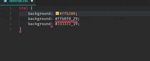 A screenshot of Hex-to-RGBA on VSCODE Using Some Pero Pero Shortcuts.