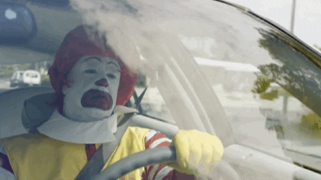 Image result for ronald mcdonald car gif