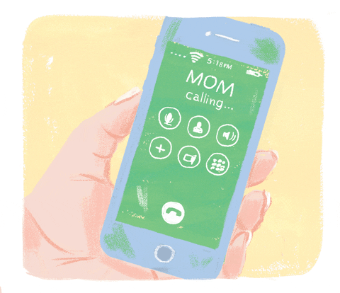 gif of a mobile phone showing "Mom calling"