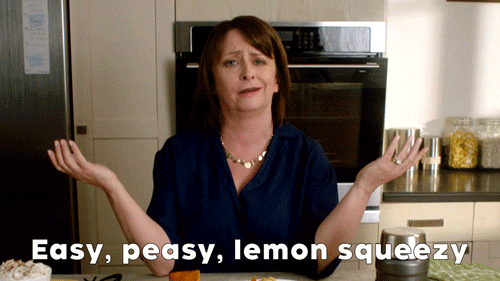Woman saying easy, peasy, lemon squeezy.