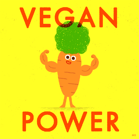 Caricatura de una zanahora con el texto Vegan Power - veganismo y vegetariano