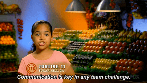 Collaboration gif of an 11-year-old saying "communication is key in any team challenge"