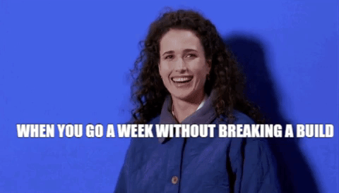 Picture of happy Andie MacDowell! Caption: When you go a week without breaking a build