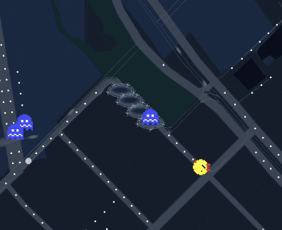 jogo Pac Man sendo jogago nas ruas do Google Maps