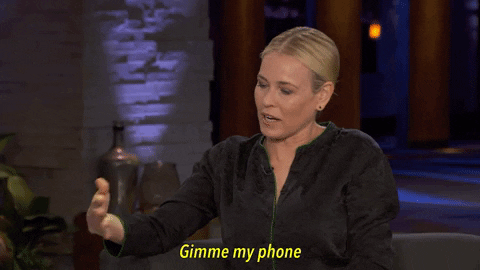 Chelsea Handler using her phone to contact Togetherlist and Swing Left