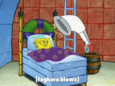 a loud alarm trying to wake Spongebob Squarepants