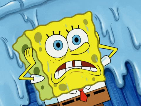 Spongebob sweats and blinks nervously 
