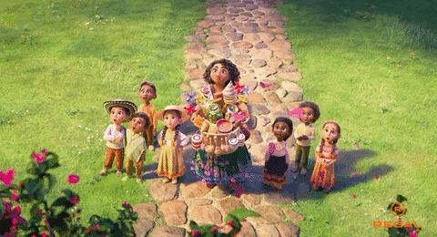 GIF from the Disney movie Encanto with the Madrigal family standing outside