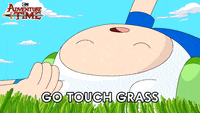 Finn from Adventure Time lying in grass with the caption Go Touch Grass