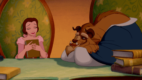 Belle and Beast sighing over books