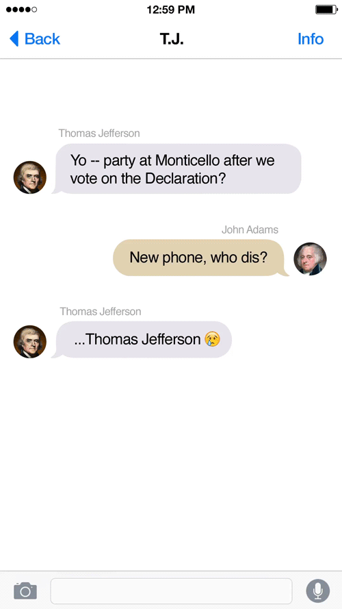 Jefferson and Adams' text thread.