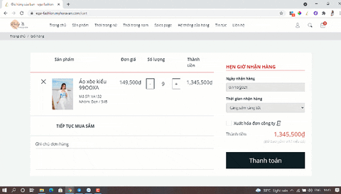 Thao tác chọn ngày giao hàng