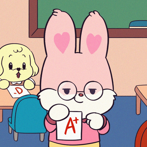 un conejo mostrando el resultado de su examen en inglés