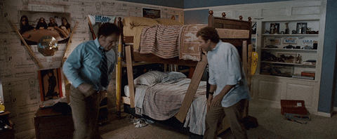 gif of a scene from the movie "Step Brothers" when they say "so much room for activities" after bunking their beds
