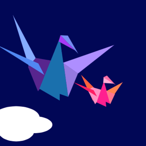 student coded artwork birds flying with clouds