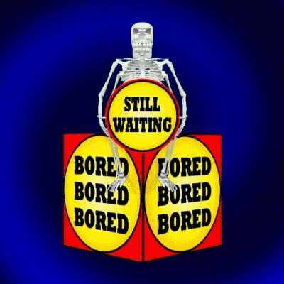 A skeleton sitting and waiting, captioned "still waiting" — the universal mood of waiting for something slow to load