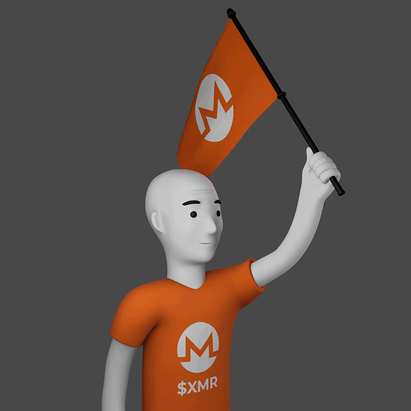 3D Illustration of a man holding Monero flag wearing t-shirt with Monero logo on it