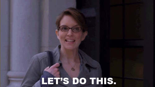 Tina Fey as Liz Lemon holds a backpack strap and says, 
