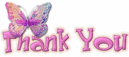 animated thank you graphic with purple butterflies