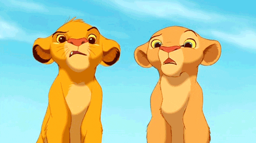 Simba and Nala look at each other in confusion.