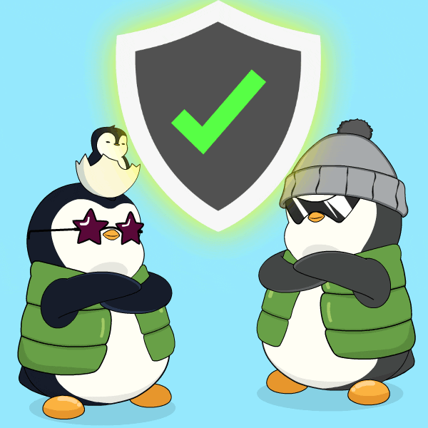 dois pinguins abaixo de um escudo